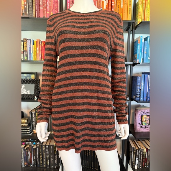 Who What Wear Black and Copper Striped Sweater Dress with Gold flecks Throughout - Picture 7 of 8